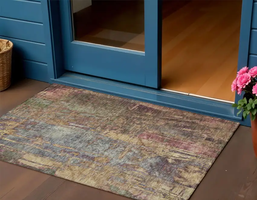 Brown And Blush Abstract Washable Indoor Outdoor Area Rug Photo 1