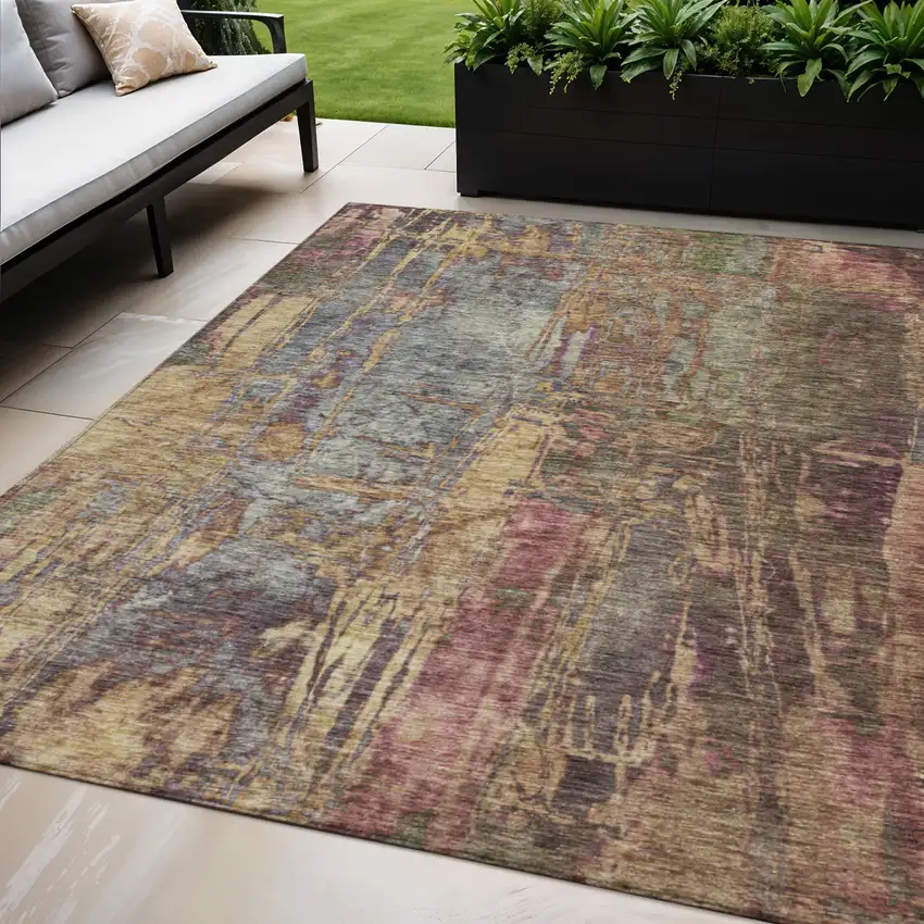 Brown And Blush Abstract Washable Indoor Outdoor Area Rug Photo 1