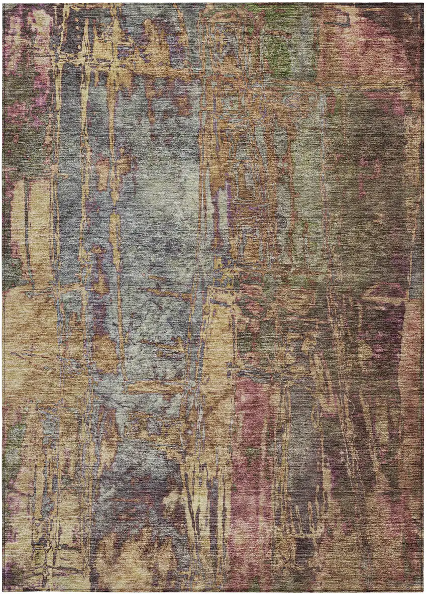 Brown And Blush Abstract Washable Indoor Outdoor Area Rug Photo 2