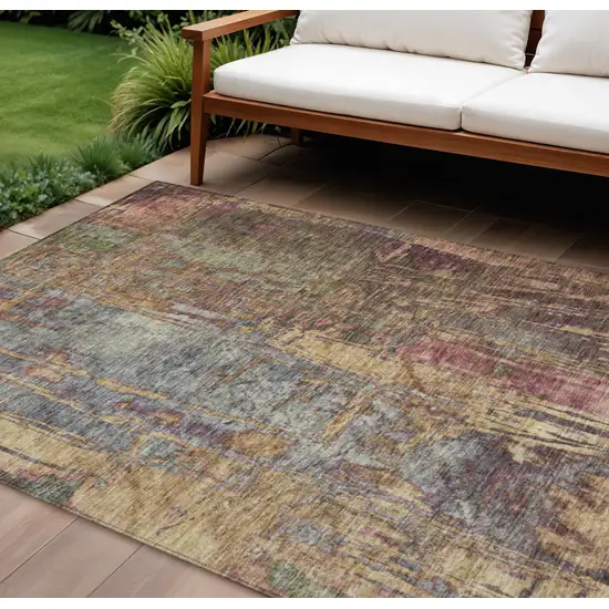 Brown And Blush Abstract Washable Indoor Outdoor Area Rug Photo 1