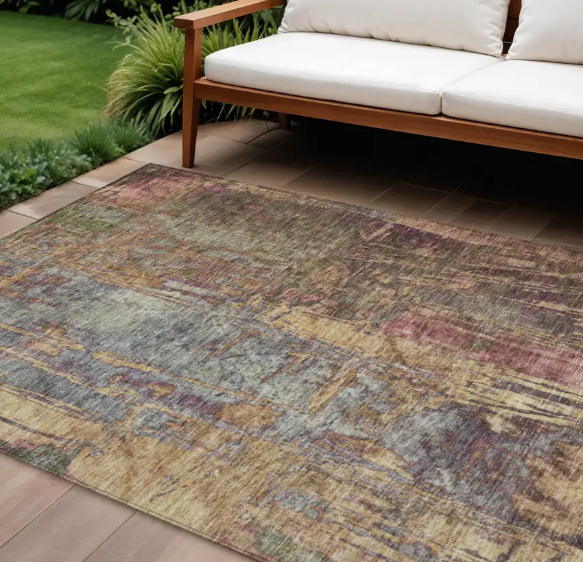 Brown And Blush Abstract Washable Indoor Outdoor Area Rug Photo 1