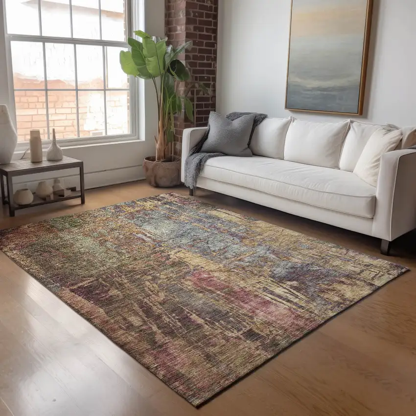 Brown And Blush Abstract Washable Indoor Outdoor Area Rug Photo 9