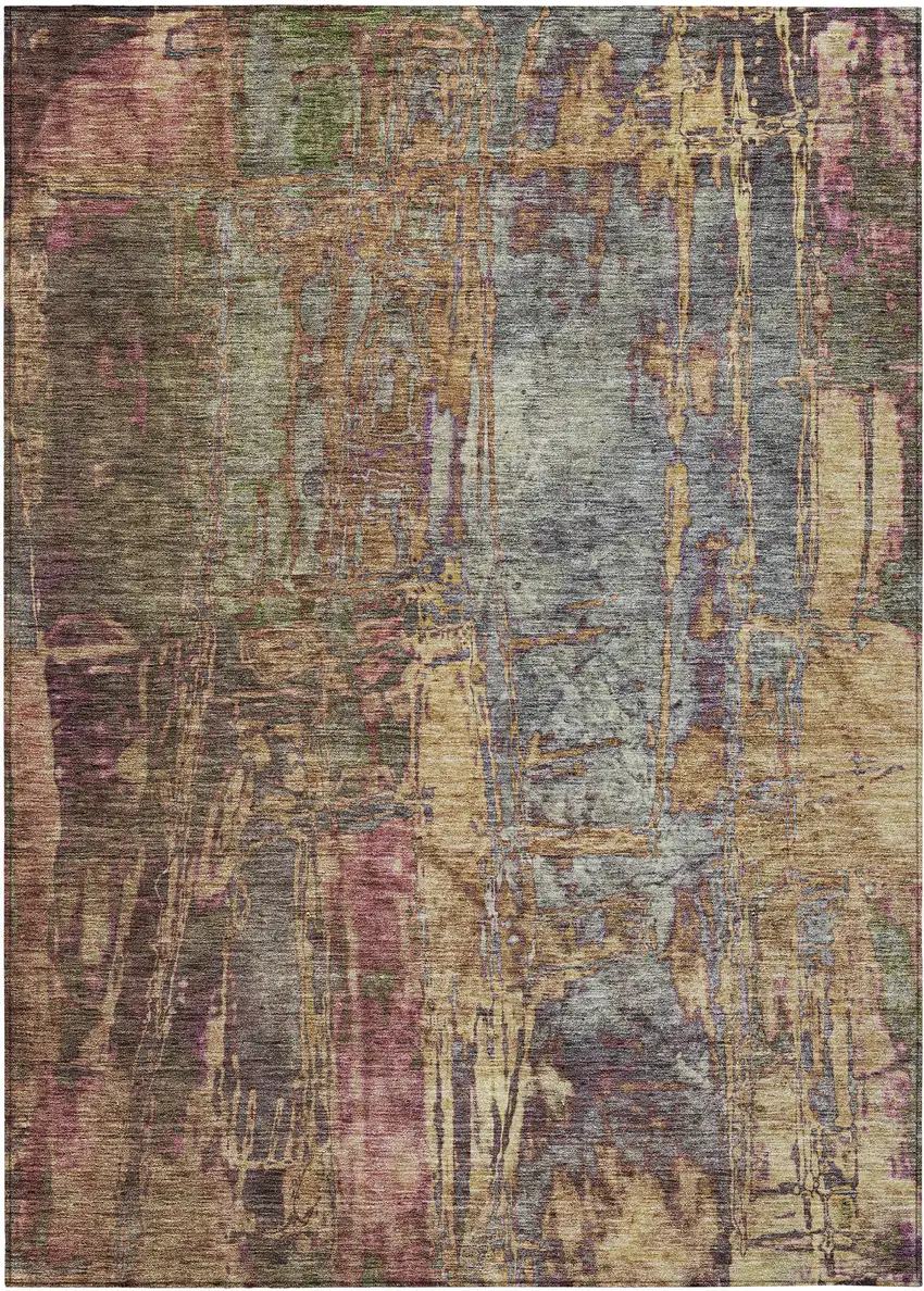 Brown And Blush Abstract Washable Indoor Outdoor Area Rug Photo 2