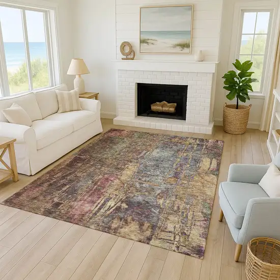 Brown And Blush Abstract Washable Indoor Outdoor Area Rug Photo 9