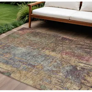 Photo of Brown And Blush Abstract Washable Indoor Outdoor Area Rug