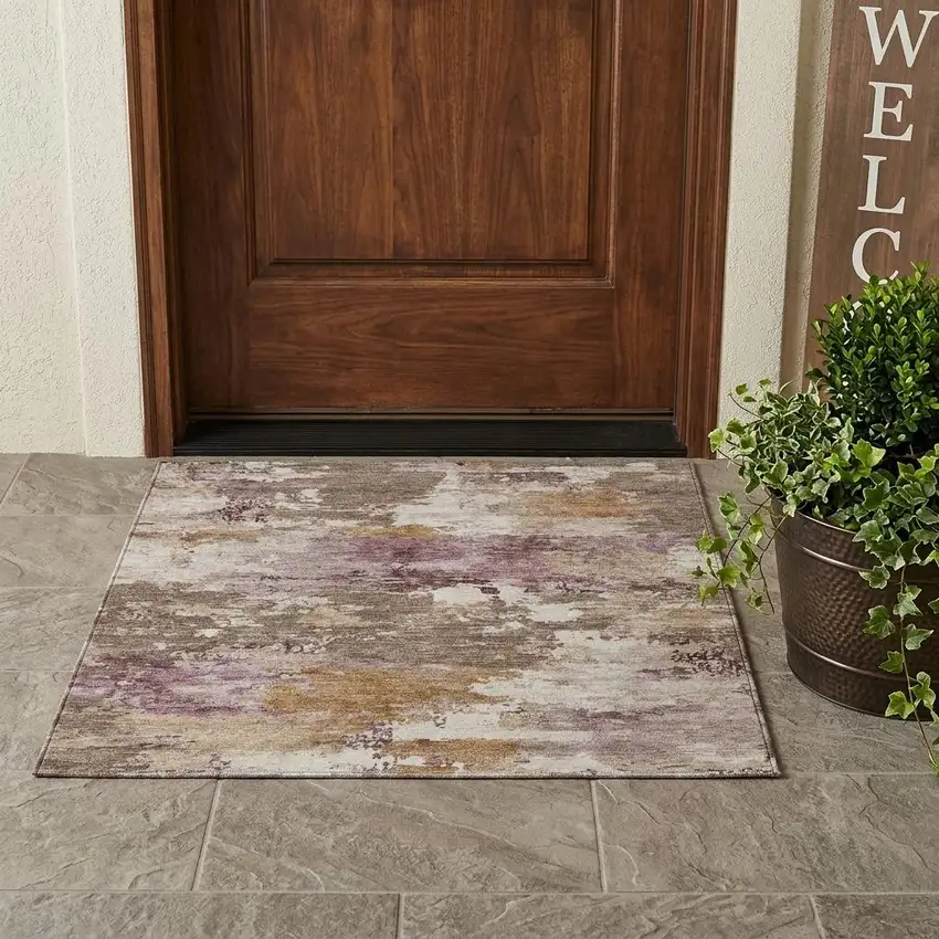 Brown And Blush Abstract Washable Indoor Outdoor Area Rug Photo 1