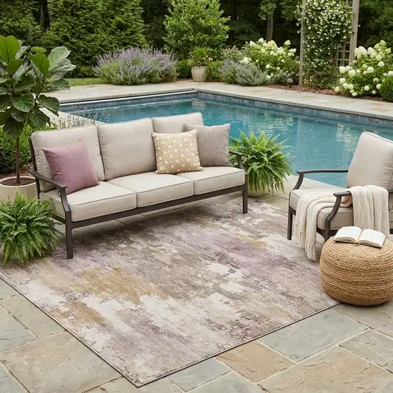 Brown And Blush Abstract Washable Indoor Outdoor Area Rug Photo 1
