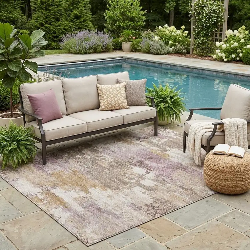 Brown And Blush Abstract Washable Indoor Outdoor Area Rug Photo 1