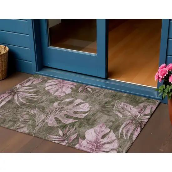 Brown And Blush Floral Washable Indoor Outdoor Area Rug Photo 2