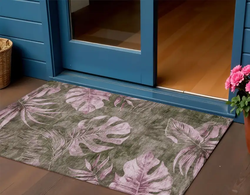 Brown And Blush Floral Washable Indoor Outdoor Area Rug Photo 2