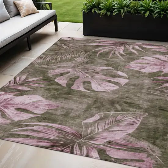 Brown And Blush Floral Washable Indoor Outdoor Area Rug Photo 2