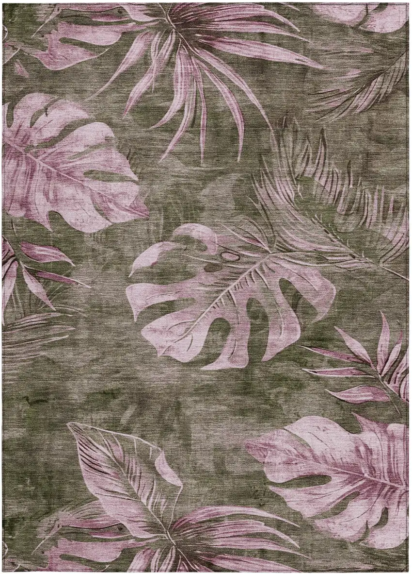 Brown And Blush Floral Washable Indoor Outdoor Area Rug Photo 1