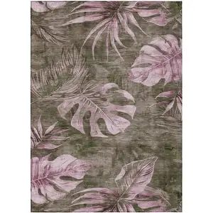 Photo of Brown And Blush Floral Washable Indoor Outdoor Area Rug