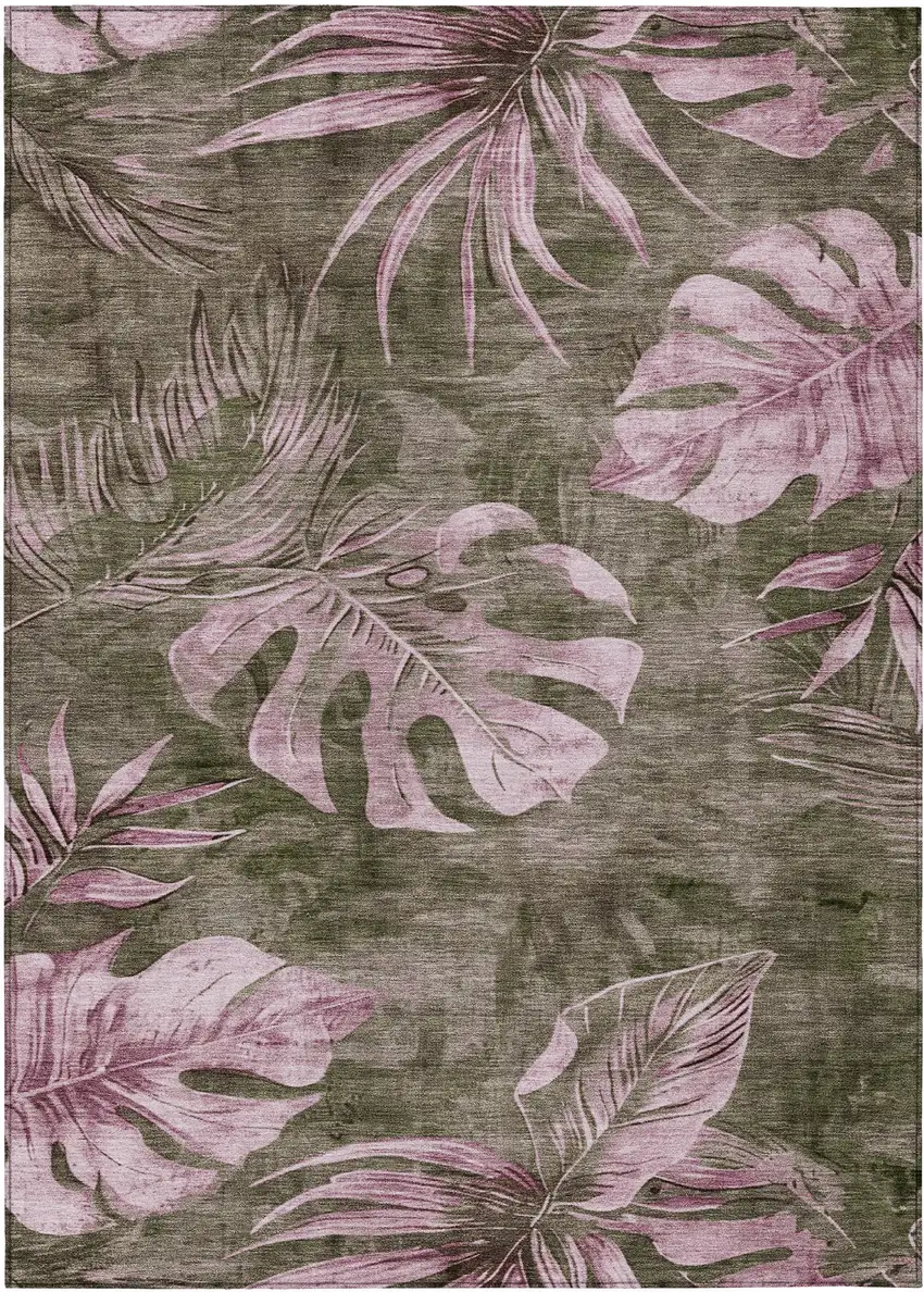 Brown And Blush Floral Washable Indoor Outdoor Area Rug Photo 1