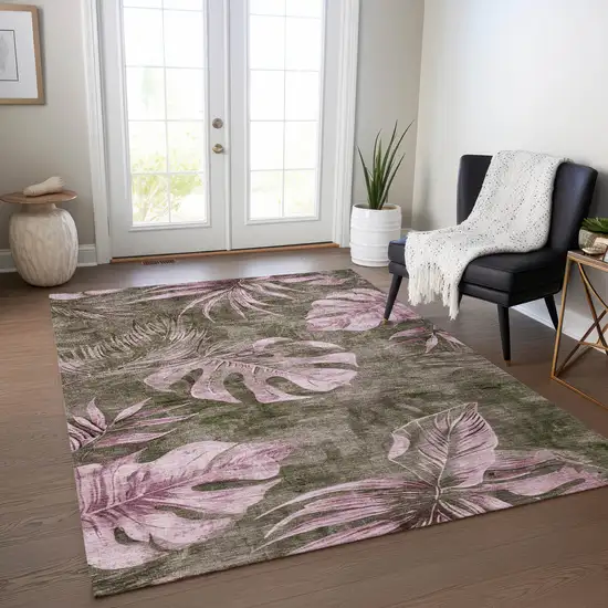 Brown And Blush Floral Washable Indoor Outdoor Area Rug Photo 7