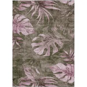 Photo of Brown And Blush Floral Washable Indoor Outdoor Area Rug