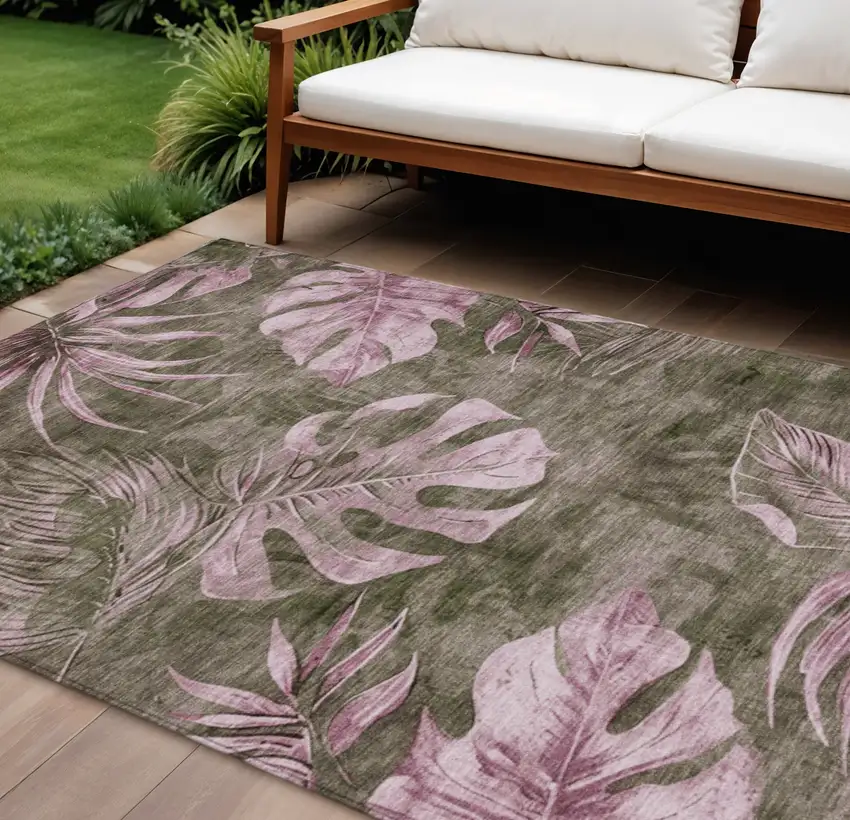 Brown And Blush Floral Washable Indoor Outdoor Area Rug Photo 2