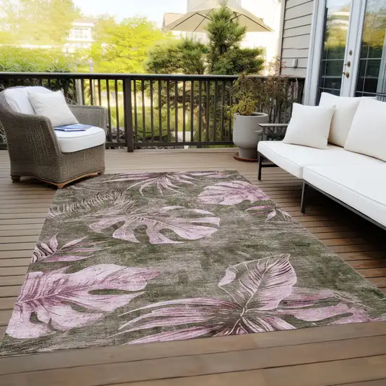 Brown And Blush Floral Washable Indoor Outdoor Area Rug Photo 8