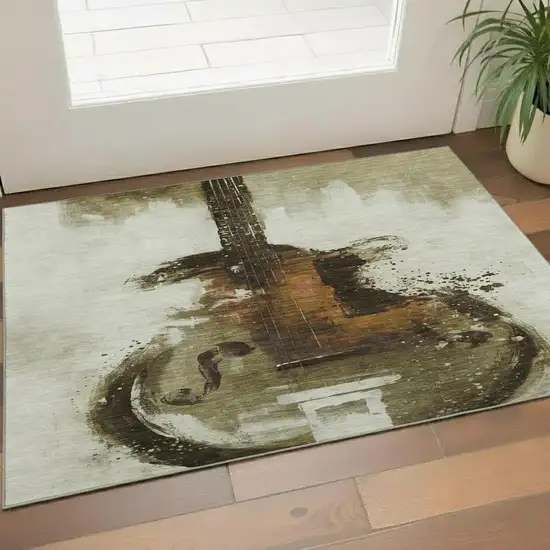 Brown And Charcoal Abstract Washable Area Rug With UV Protection Photo 2