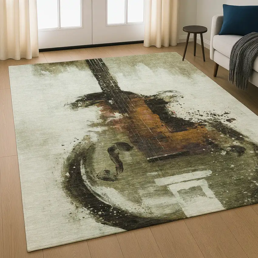 Brown And Charcoal Abstract Washable Area Rug With UV Protection Photo 5