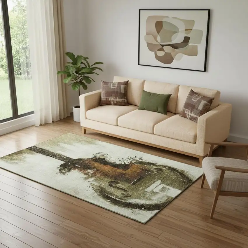 Brown And Charcoal Abstract Washable Area Rug With UV Protection Photo 2