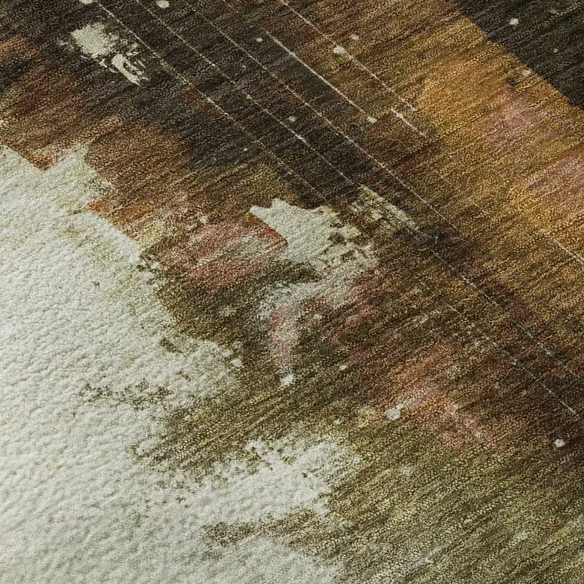 Brown And Charcoal Abstract Washable Area Rug With UV Protection Photo 8