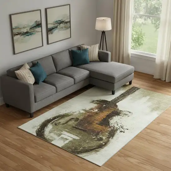 Brown And Charcoal Abstract Washable Area Rug With UV Protection Photo 2