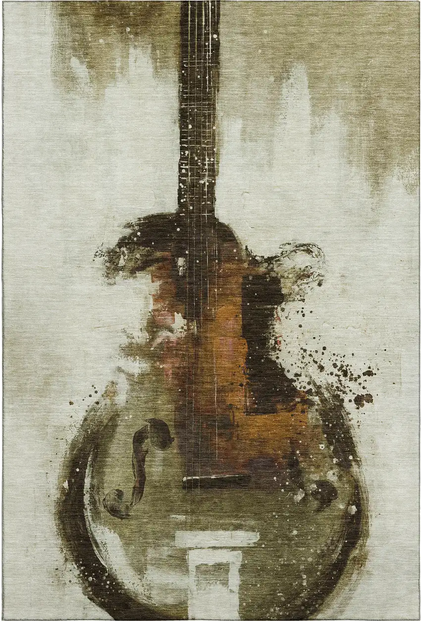 Brown And Charcoal Abstract Washable Area Rug With UV Protection Photo 1