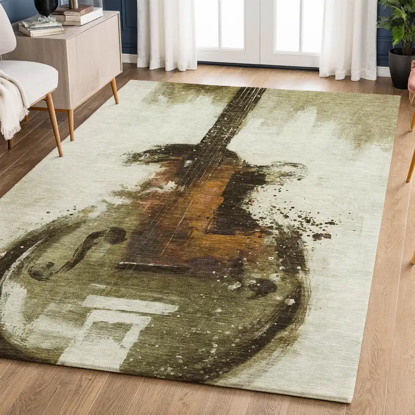 Brown And Charcoal Abstract Washable Area Rug With UV Protection Photo 6