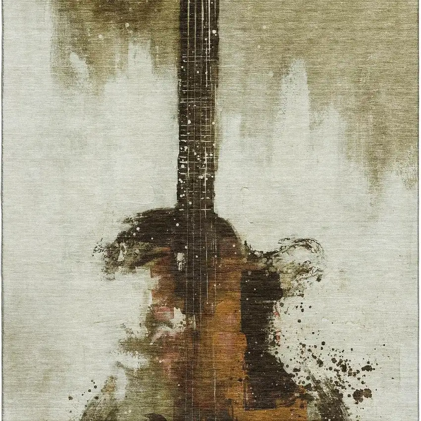 Brown And Charcoal Abstract Washable Area Rug With UV Protection Photo 4