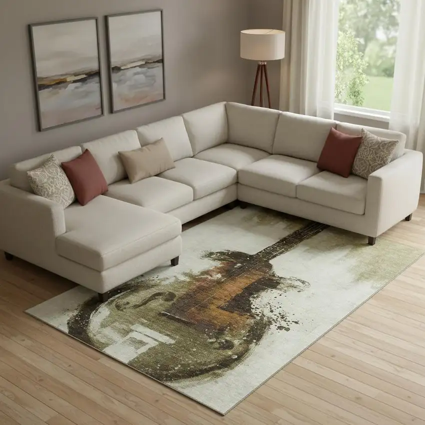 Brown And Charcoal Abstract Washable Area Rug With UV Protection Photo 2