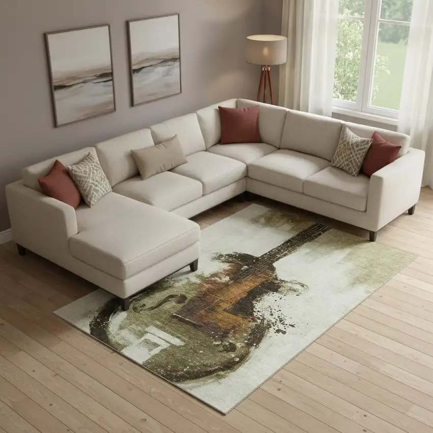 Brown And Charcoal Abstract Washable Area Rug With UV Protection Photo 2
