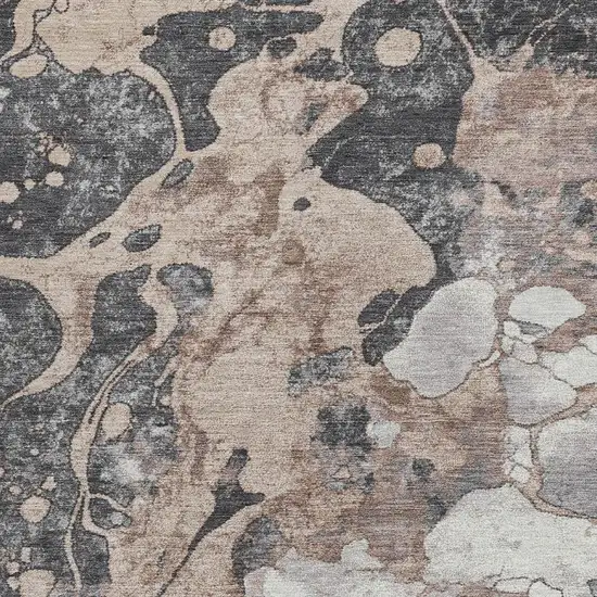 Brown And Charcoal Abstract Washable Indoor Outdoor Area Rug Photo 3