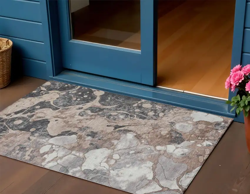 Brown And Charcoal Abstract Washable Indoor Outdoor Area Rug Photo 2