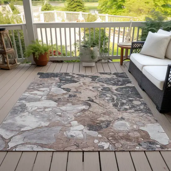 Brown And Charcoal Abstract Washable Indoor Outdoor Area Rug Photo 7