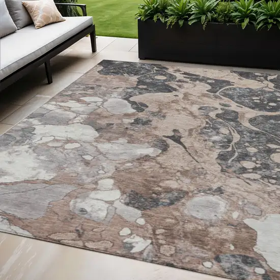 Brown And Charcoal Abstract Washable Indoor Outdoor Area Rug Photo 2