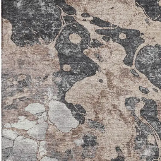 Brown And Charcoal Abstract Washable Indoor Outdoor Area Rug Photo 6