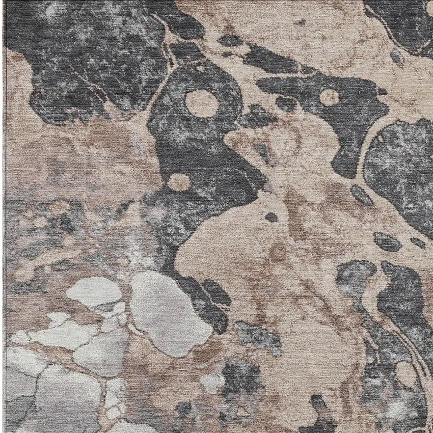 Brown And Charcoal Abstract Washable Indoor Outdoor Area Rug Photo 6