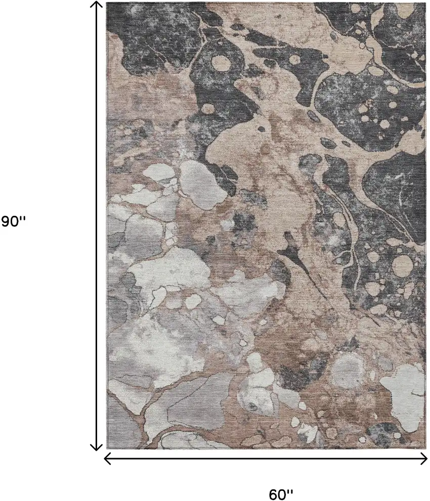 Brown And Charcoal Abstract Washable Indoor Outdoor Area Rug Photo 9