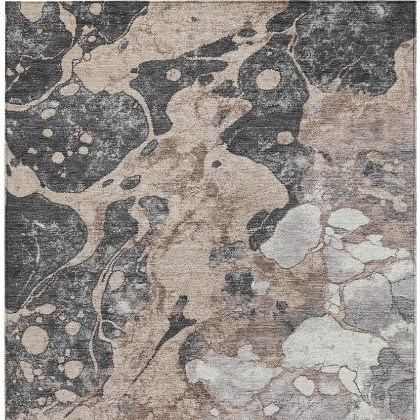 Brown And Charcoal Abstract Washable Indoor Outdoor Area Rug Photo 3