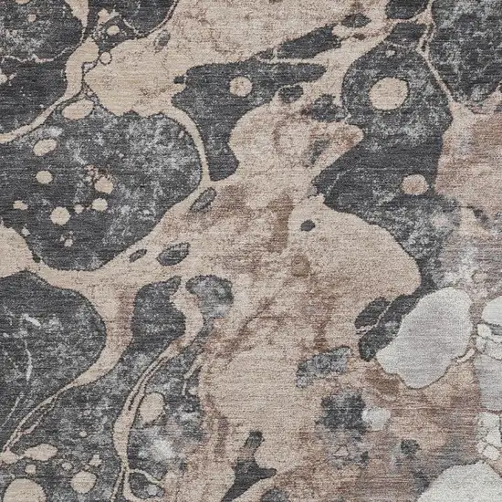 Brown And Charcoal Abstract Washable Indoor Outdoor Area Rug Photo 3