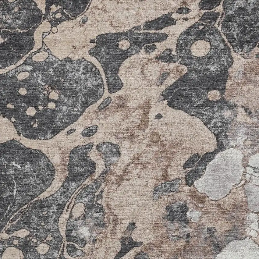 Brown And Charcoal Abstract Washable Indoor Outdoor Area Rug Photo 3