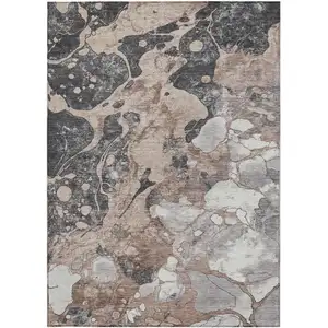 Photo of Brown And Charcoal Abstract Washable Indoor Outdoor Area Rug