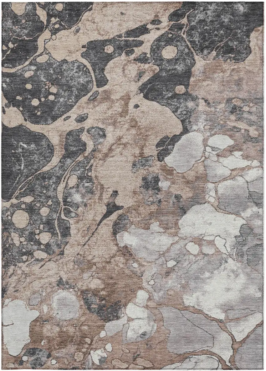 Brown And Charcoal Abstract Washable Indoor Outdoor Area Rug Photo 1