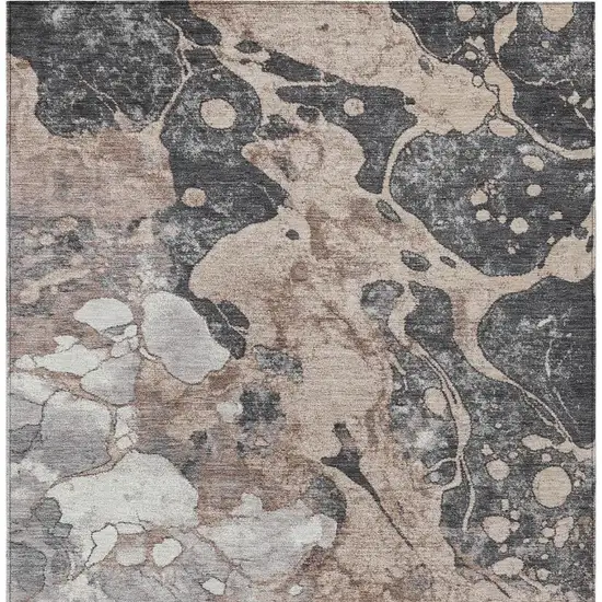 Brown And Charcoal Abstract Washable Indoor Outdoor Area Rug Photo 3