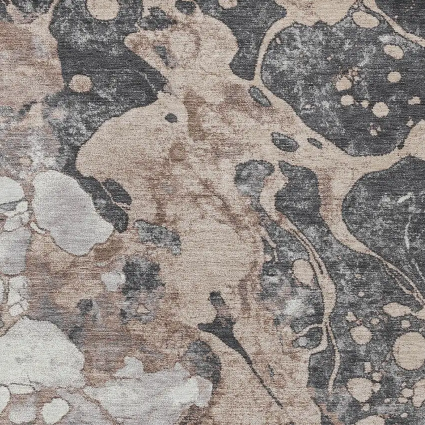 Brown And Charcoal Abstract Washable Indoor Outdoor Area Rug Photo 7