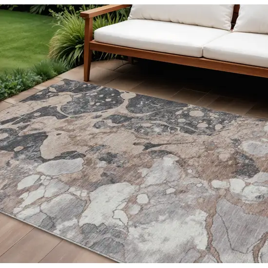 Brown And Charcoal Abstract Washable Indoor Outdoor Area Rug Photo 2