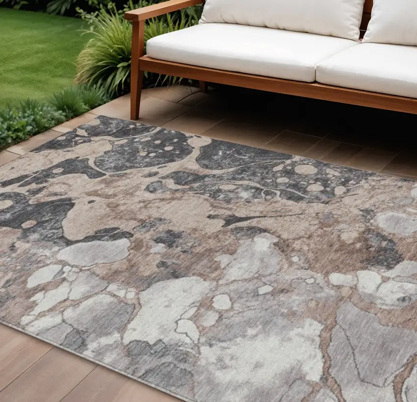 Brown And Charcoal Abstract Washable Indoor Outdoor Area Rug Photo 2