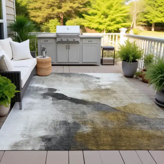 Brown And Charcoal Abstract Washable Indoor Outdoor Area Rug Photo 3