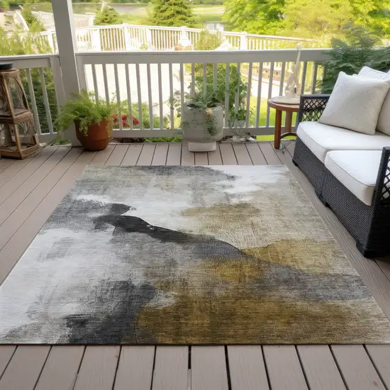 Brown And Charcoal Abstract Washable Indoor Outdoor Area Rug Photo 6